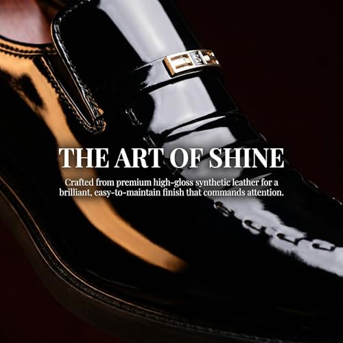 Image of Men's Vintage High Gloss Slip On Dress Loafer Shoes Formal Business Pointed Toe Patent Leather Loafers