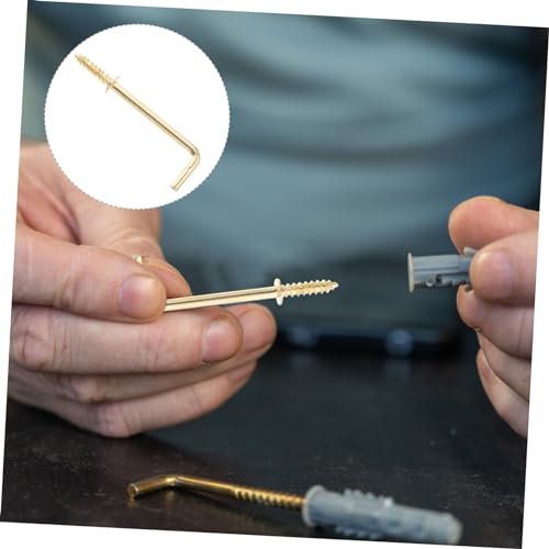 Image of Elegant Gold L-Shaped Screw Hooks 20 Pieces Self-Tapping Metal Screws Picture Frame Hanging Hooks Right Angle 90 Degree Screws