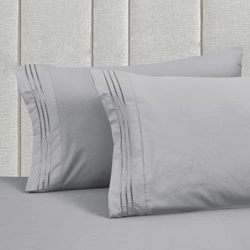 Image of Mocassi Luxury 6-Piece Sheet Set, Ultra Soft 1800 Premium Hotel Quality Microfiber Sheet Set, Fits Mattresses Up to 18 to 24 Inches Extra Deep Pocket - Breathable and Secure Fit, Cal King, Silver