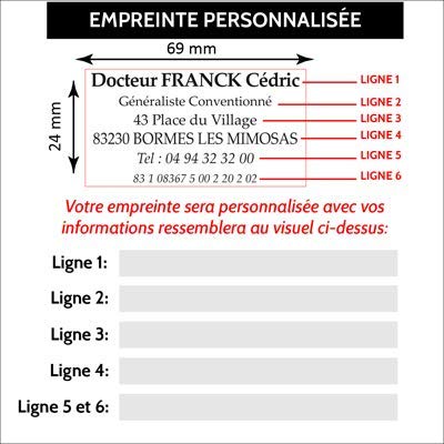 Tampon auto-encreur avec votre texte personnalisé - 69x24 mm - 6 lignes - Printy TRODAT 4915