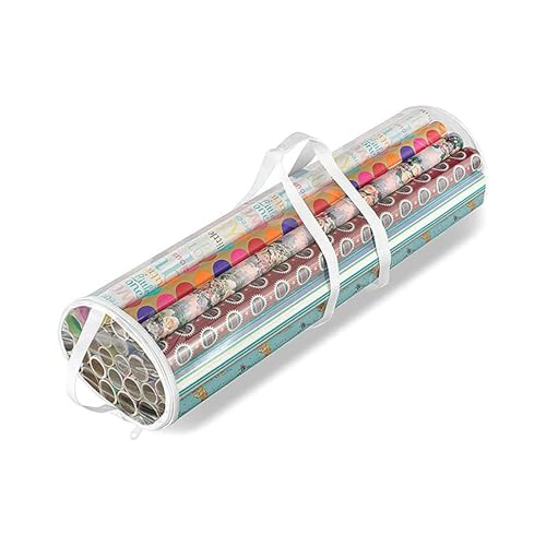 Organizador de almacenamiento redondo para papel de envoltura de regalo de Navidad, bolsas de almacenamiento transparentes para organizar rollos de papel de regalo, puede contener hasta 24 rollos de