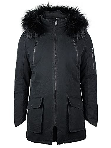 trueprodigy Casual Hombre Marca Chaqueta con Capucha de Piel Ropa Retro Vintage Rock Vestir Moda Deportivo Slim fit Designer Parka Pelaje Inverno, Colores:Black, Tamaño:L thumbnail