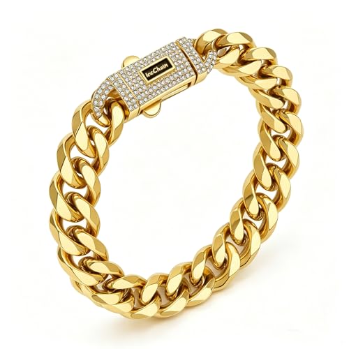 Pulsera de eslabones cubanos para hombre bañada en oro 14K 21 cm miniatura 6