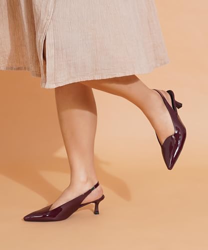 Image of JM LOOKS Sophisticated Pointed Toe Slingback Kitten Heels with Glossy Finish for Elegant Events and Work Wear