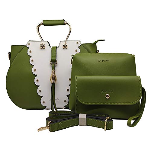 Women Purse Leather Work Handbags Tote Bag Top Handle Shoulder Bag with Wallet Make Up Bag 3 Pcs Set Hobo (Green)
