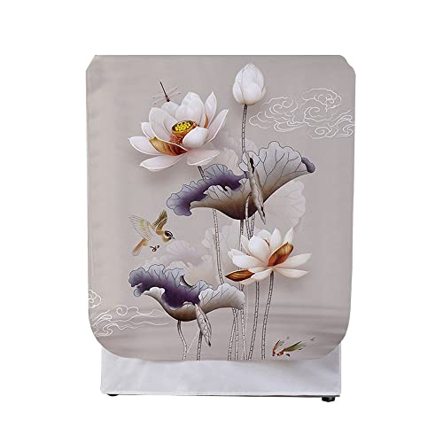 Odot Copri Lavatrice Esterni,Coprilavatrice da Esterno Impermeabile,Copertura per Lavatrice e Asciugatrice con Aperture Frontali,Antipolvere Anti Sunlight (ninfea Bianca,L-capacità 9-12kg)