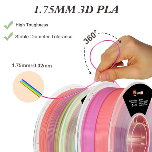 Image of LOVOON Glow in The Dark Filament Multicolor,3D Printer Filament Bundle, PLA Filament 1.75mm, Dimensional Accuracy + /- 0.02 mm,for Halloween and Christmas Decorations, Glow Rainbow, 1KG X 2 Spools