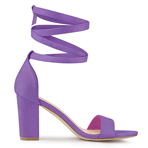Allegra K Allegra K Women's Lace Up and Ankle Strap Chunky Lavender Heel Sandals 7 M US