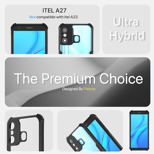 Image of Pikkme itel A27 Back Cover | Crystal Clear Transparent Back | Ultra Hyrbid | Full Camera Protection | Raised Edge | Bumper Back Case (Black)