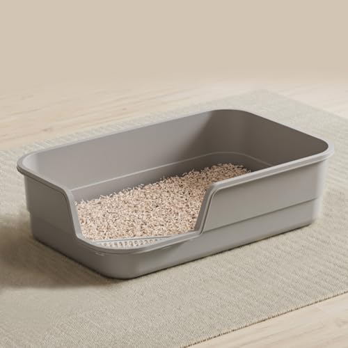 LoopTime Extra Large Cat Litter Box with High Sides,Cats Boxes for Indoor Cats,Cat Litter Pan for Kitty,Litter Box with Low Entry,Easy to Clean,Anti-Splashing,23.6" x15.7" x5.9" (Grey)