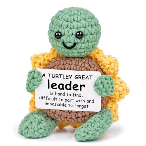 Glydein Boss Lady Gifts for Women Men, Positive Handmade Crochet Turtle with Sunflower Shell, Great Leader Appreciation Gift for Boss Day Birthday Retirement Farewell Promotion Decoration