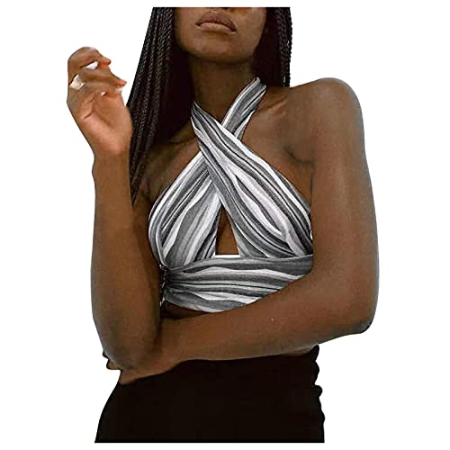 Corset Tops for Women Criss Cross Halter Neck Cutout Tank Tops Strappy Tie Backless Skinny Party Bustier Crop Top Cami