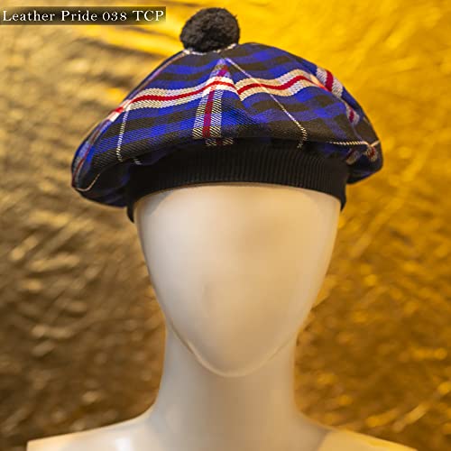 Image of Scottish Tam O' Shanter Hat Tartan Bonnet Pom Pom Wool Flat Cap One Size