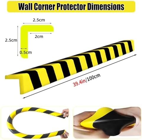 High-Visibility Foam Edge Protectors, 39" Self-Adhesive Corner Guards with Black & Yellow Stripes, Wall Bumpers for Safety in Warehouses, Offices & Home - 2 Pack