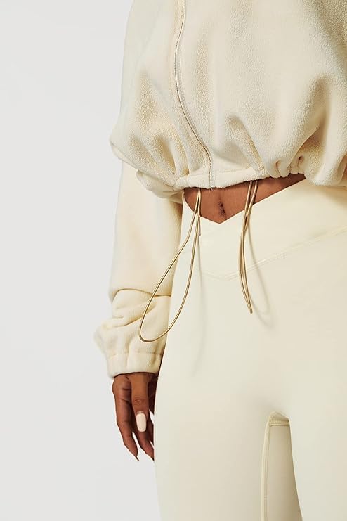 Women's Full Zip Fleece Short Jacket - Warm Winter Long Sleeve, Sherpa Crop Coat Workout Jacket - Winter Clothing