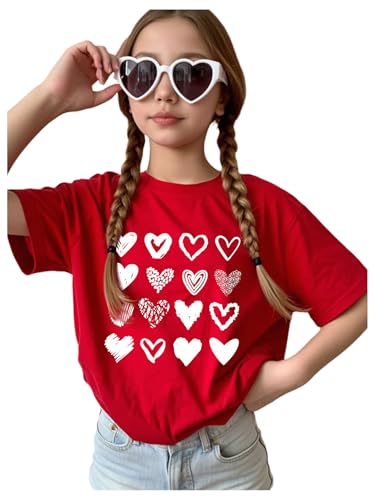 SweatyRocks Girl's Heart Graphic Tees Crew Neck Short Sleeve T Shirts Summer Tops