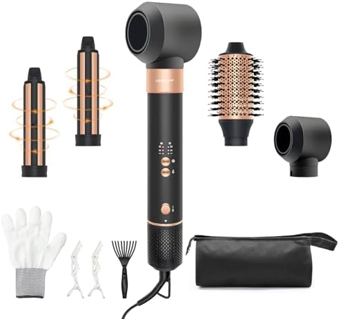 Hair Styler Hair Dryer Brush - 110,000 RPM High-Speed Hot Air Styler,Multi Stylers with Auto-Wrap Curler, Professional Blow Dryer Brush for Fast Curling Volumizing Straightening Styling(Black-Golden)