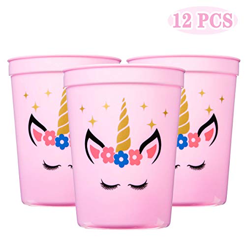 Joy Day Unicorn Cups Unicorn Party Cups for Kids Unicorn Party Supplies Unicorn Keepsake Plastic Cups for Girls Unicorn Party Favors Pink 12OZ (Pack of 12)