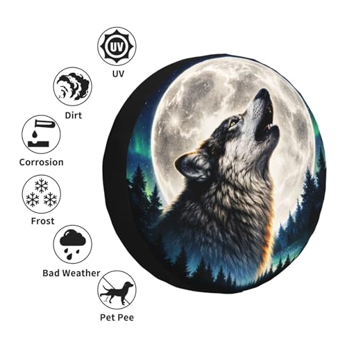 Image of Wolf Spare Tire Cover - Funny Wheel Protectors Waterproof Universal Wheel Cover for SUV Rv Travel Trailer Camper Truck 14 Inch