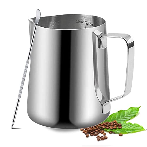 Comparison: Best Milk Frothing Pitcher 11 Milk Frothing Pitcher, 350ml/600ml (12oz/20oz) Milk Frother Cup Stainless Steel Jug Steaming Pitcher, Milk Coffee Cappuccino Latte Art Barista Steam Pitchers Milk Jug Cup with Decorating Pen