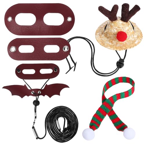 Image of Ipetboom Christmas Lizard Suit for Bearded Dragons Holiday Pet Clothing Set with Elk Hat Scarf and Leash - Comfortable and Durable Accessories for Small Lizards