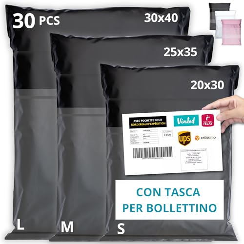 Emballax - 30 Buste Per Spedizioni Vinted Con Tasca Per Bollettino - Taglie S/M/L - Non Transparenti/Ultra-Resistenti - Sacchetti Spedizione In Plasti