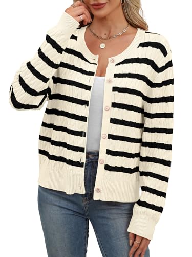 Image of WIHOLL Women's Cable Knit Lightweight Cardigan Sweaters Long Sleeve Button Down 2025 Spring Fashion