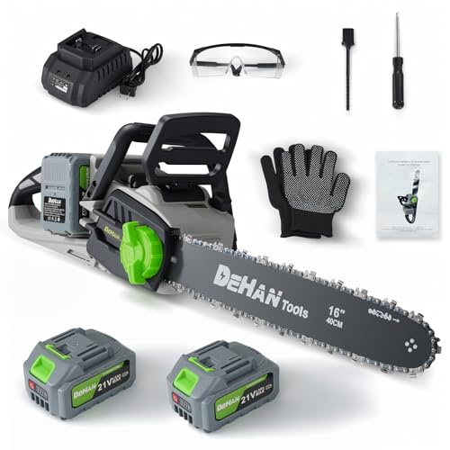 DEHANTOOLS 16 Inch Brushless Chainsaw with 2 x 4.0Ah 21V Battery