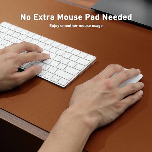 Image of Aothia Leather Desk Pad Protector, Mouse Pad, Office Mat, Non-Slip PU Leather Blotter, Laptop Pad, Waterproof Writing Pad for Office and Home (17 inchx48 inch, Brown)
