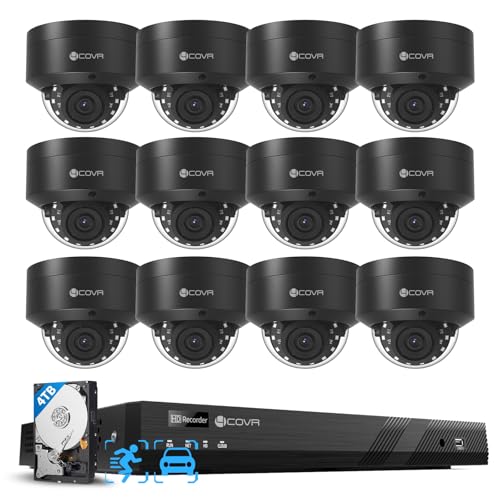 Image of 4COVR Commercial Security Camera System 4K PoE, 12Pcs IK10 Vandal-Proof 8MP Wired Dome IP Camera IP67 AI Human /Vehicle Detection, 16 Channel NVR 4TB HDD, Business Surveillance Outdoor, LY54AB8M1612