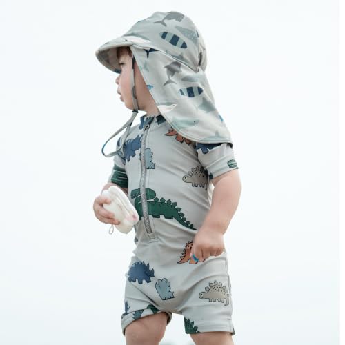 Image of Boys One Piece Swimsuit Whale Dolphin Bathing Suit Zipper Rash Guard Kid Short Sleeve Swimwear Shark Beach Wear UPF50+