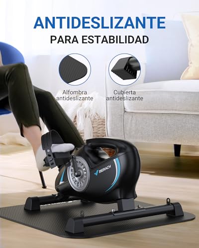 Miniatura 2 de Merach Under Desk Bike Pedal Trainer, Mini Bicicleta De Ejercicio Magnética Silenciosa Para Brazo, Regeneración De Piernas, Fisioterapia Con 2 Bandas De Resistencia Y Alfombrilla Antideslizante.