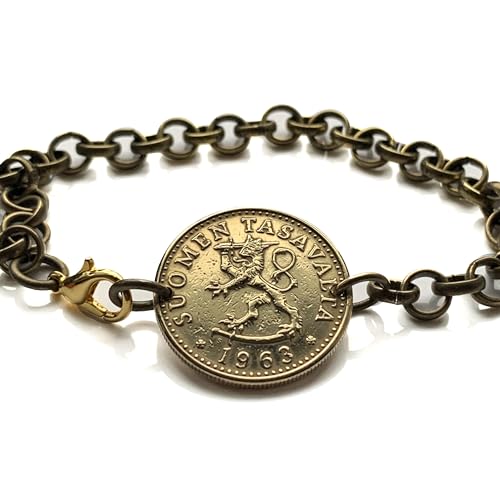 1964 Finland Suomi 20 Pennia coin rolo link chain bracelet Finnish lion Helsinki Espoo Finnic Nordic tree of life Tampere Vantaa Oulu Turku Lahti Savonlinna Uusimaa Pirkanmaa Jyväskylä Porvoo b0001182