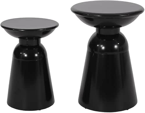 Outdoor Iron Side Tables with Flared Design, Set of 2,