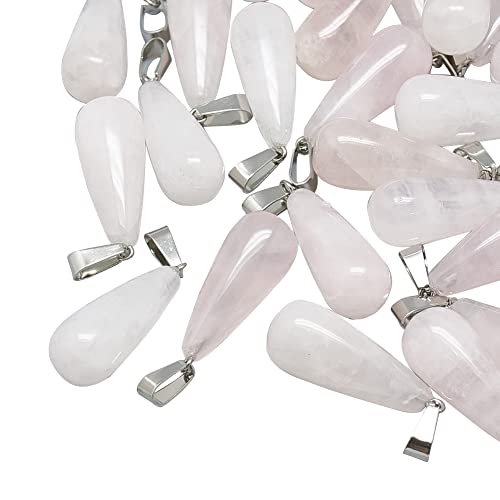 PandaHall Ciondolo a forma di luna mezzaluna con pietra preziosa e cristallo curativo chakra, Quarzo rosa naturale