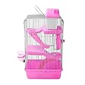 Youyijia 3 Tiers Hamster Cage 23 x 17 x 44cm Large Hamster Cage Castle Gorgeous Mouse Cage for Hamsters Mice (Pink)