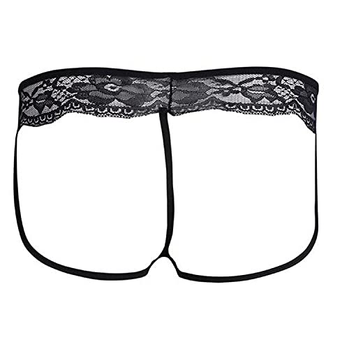 Men's Lace See Through G-String Floral G-Strings Underwear Mesh Thongs Sexy Sheer Bikini Underwear Sissy Thong Briefs (Black,Large) - Image 3