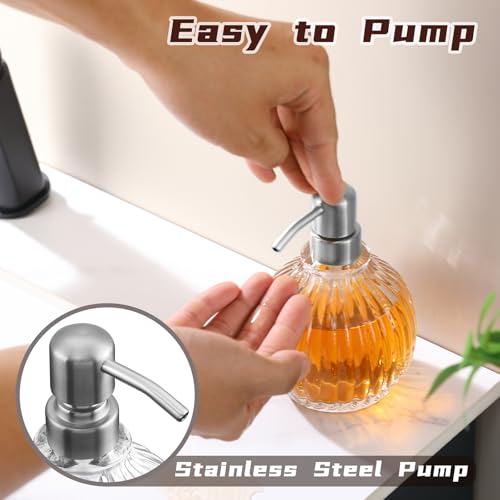 Image of Round Bathroom Soap Dispenser Brushed Nickel Pump, Glass Bottle with Stainless Steel Pump Liquid Soap Dispenser Sphere Countertop Hand Kitchen
