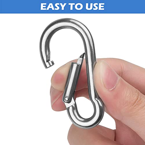 Foxi 16 Pcs M6 Carabiner Clips - 304 Stainless Steel Spring Snap Hooks, Heavy Duty Quick Link Locking Caribeener Clips For Climbing Camping Hiking Traveling Fishing Gym Equipment - 2.36In #TOP4