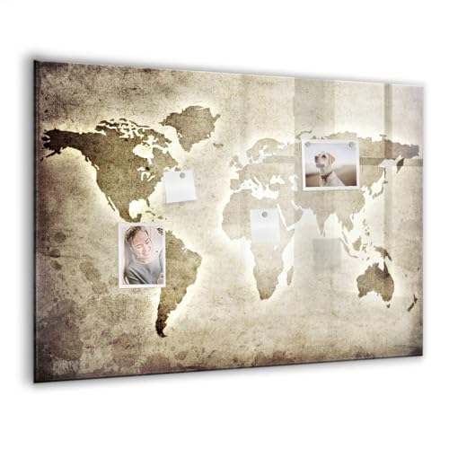 Tableau en verre magnétique carte du monde avec aimants néodyme éponge et marqueur