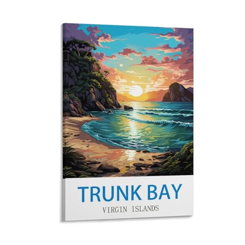 Trunk Bay Virgin Islands Vintage Travel Poster 12x18inch(30x45cm) Canvas Print