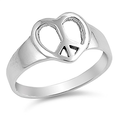 Body Accentz Sterling Silver Heart Peace Sign Ring Size 8