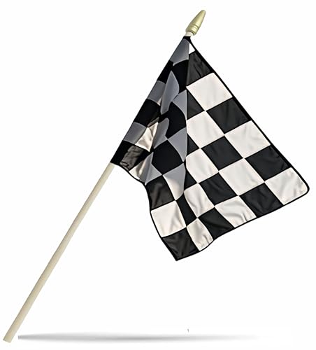 NJ & NJBW 12 Pack Small Mini Black and White Checkered Racing Flag on Wooden Stick - 12 x 18 Inch Miniature Portable Handheld Pole Race Car Flags Decorations for Party