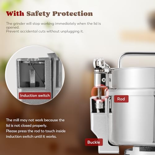 Image of Moongiantgo Electric Flour Mill High Speed Spice Grinder for Kitchen 800g | Commercial Grinder Pulverizer with Overload Protector, Grain Mill Grinder for Dry Spice Cereals Coffee Corn Rice Pepper
