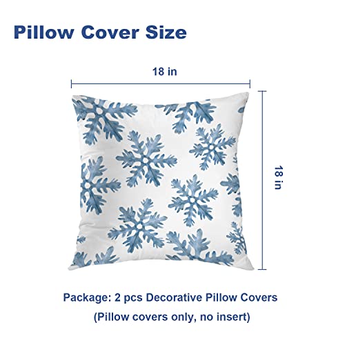 Batmerry Set Of 2 Merry Christmas Decorative Pillow Covers 18X18 Inch,Blue Snow Winter With Snowflakes Falling White Crystal Double Sided Throw Pillow Covers Sofa Cushion Cover #TOP4
