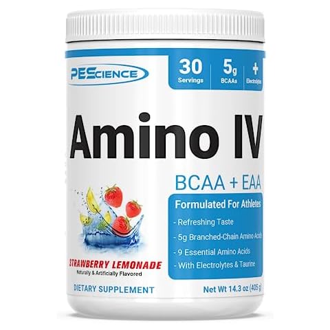 PEScience Amino IV, Strawberry Lemonade, 60 Scoop, BCAA and EAA Powder with Electrolytes Cover