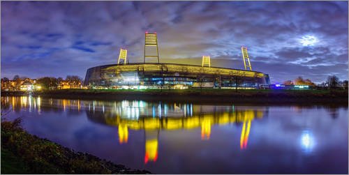 Posterlounge Leinwandbild 80 x 40 cm: Bremer Stadion im Mondschein von Tanja Arnold Photography - fertiges Wandbild, Bild auf Keilrahmen, Fertigbild auf echter Leinwand, Leinwanddruck
