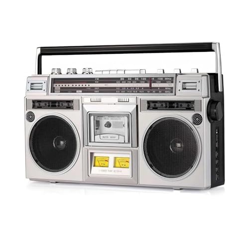 Boombox portatile - Lettore CD, cassette e radio stereo Bluetooth con ingresso SD/USB e registratore a nastro, per riunioni di famiglia e viaggi