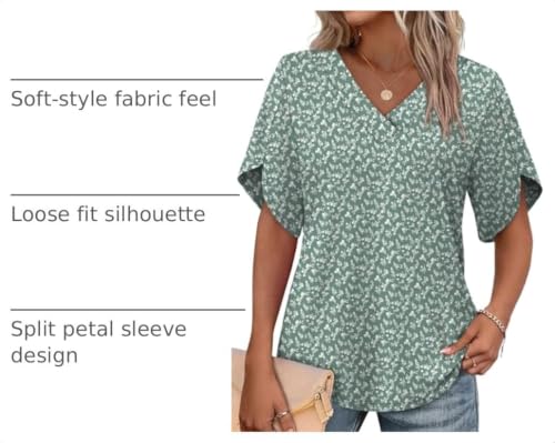 Image of WIHOLL Womens Summer Tops Short Petal Sleeve Shirts Fashion V Neck Womens Clothing