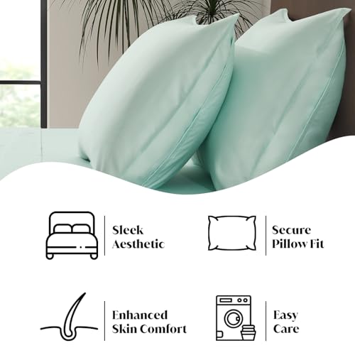 Image of Split King Size Sheet Set | 2 Fitted Sheets for Sleep Number & Adjustable Beds | Organically Grown | Ultra Soft & Cooling |100% Viscose | 17 inch Deep Pocket [Coastal Green]